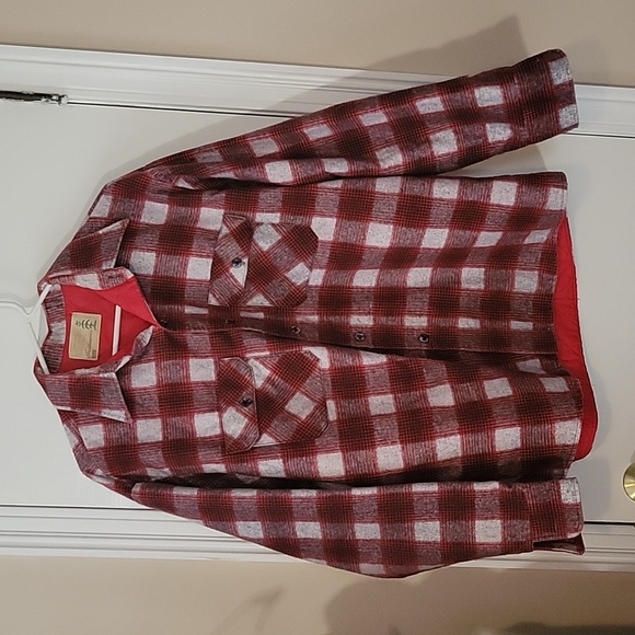 VINTAGE 1970s Sears Fieldmaster Lumberjack Red Plaid Flannel Jacket Size XL - Picture 1 of 5